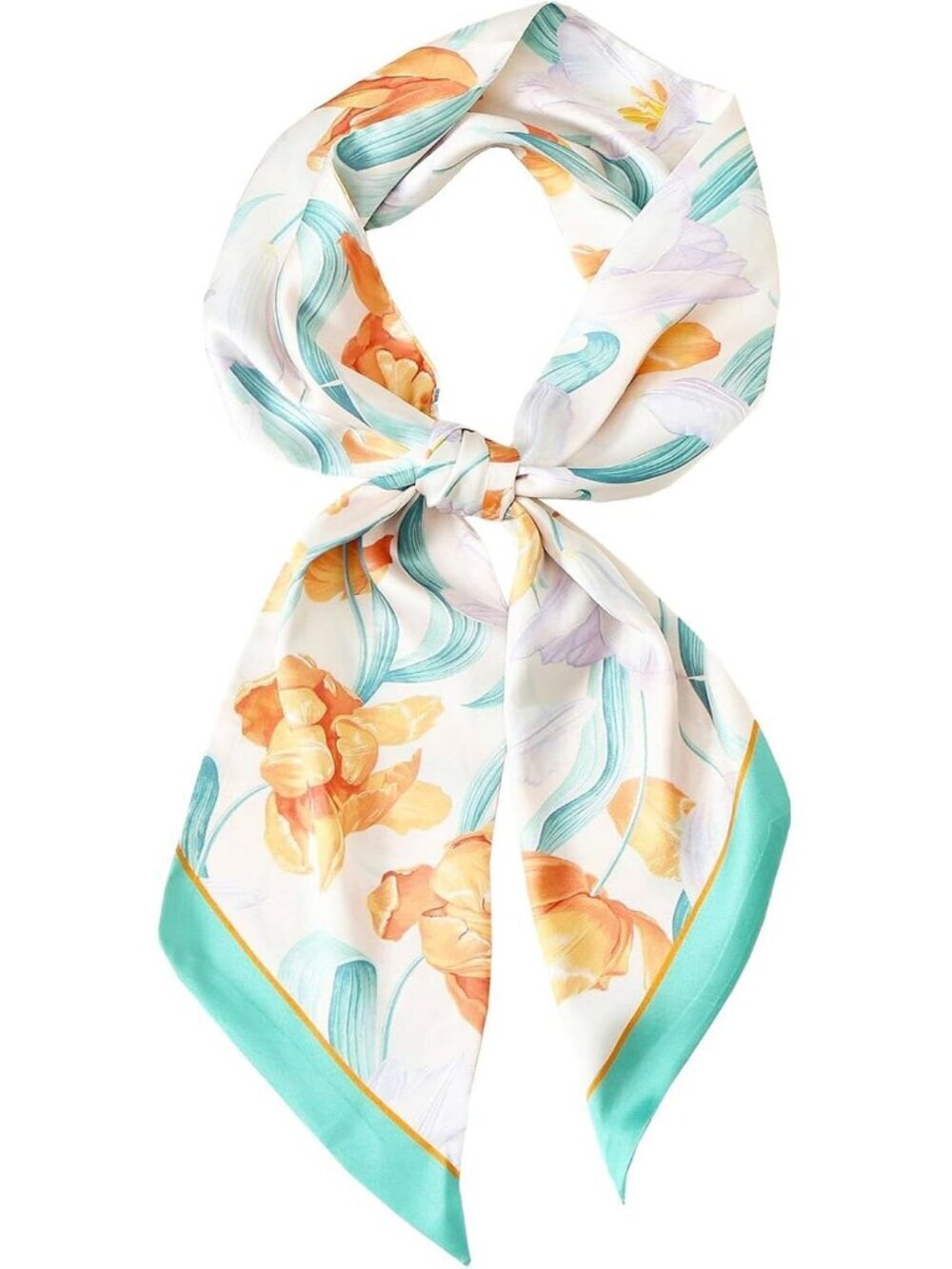 Women's Elegant Flower Head Fashion Scarves Long Skinny Silky Hair Bags Scarf